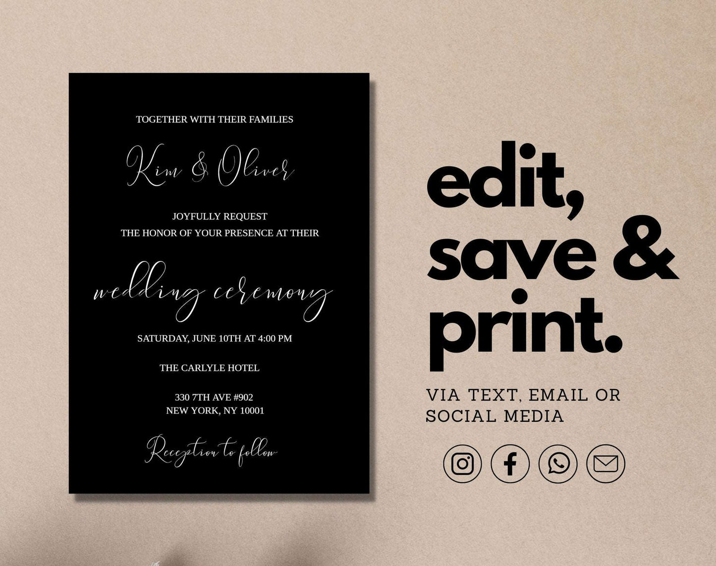 Elegant Black and White Wedding Invitation Suite - Digital Doc Inc