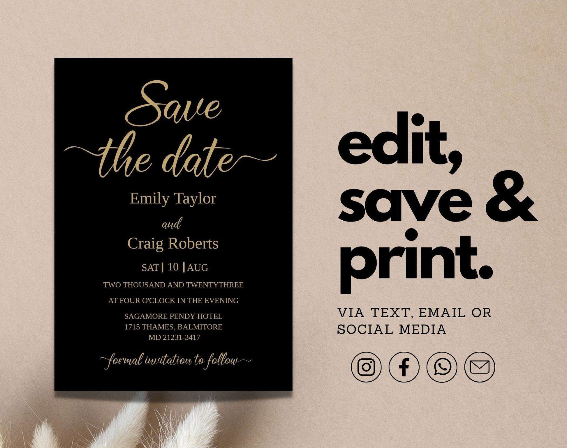 Elegant Black and Gold Wedding Stationery Bundle - Digital Doc Inc