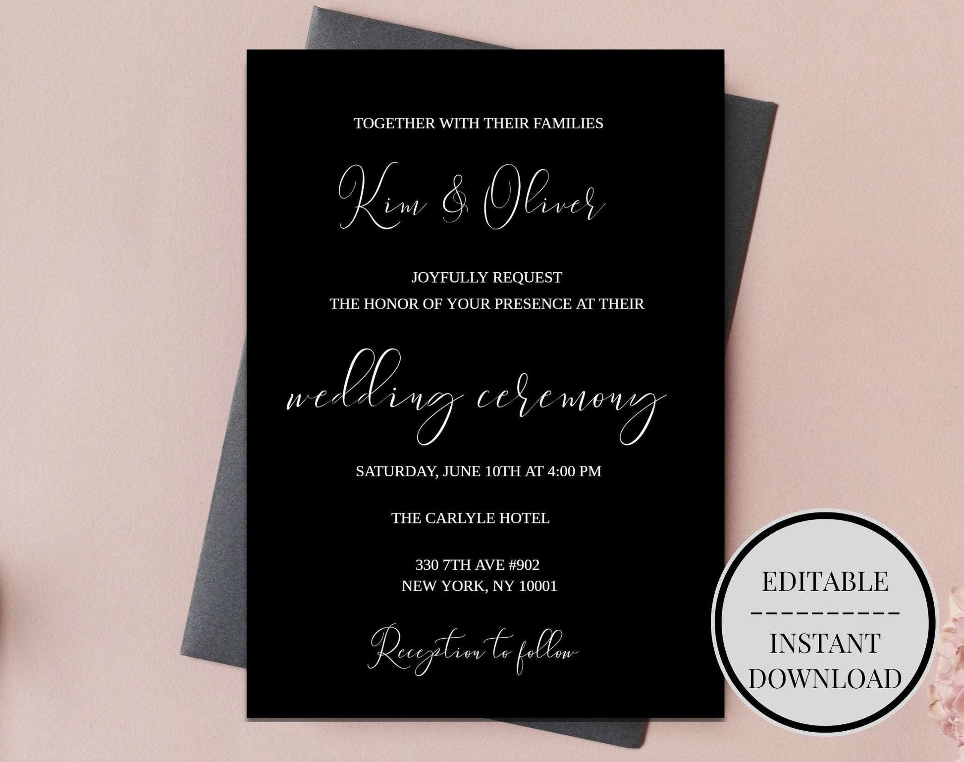 Elegant Black and White Wedding Invitation Suite - Digital Doc Inc