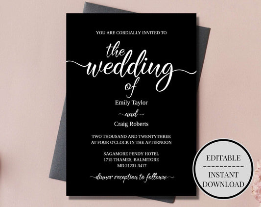 Modern Black Wedding Invitation Stationery - Digital Doc Inc