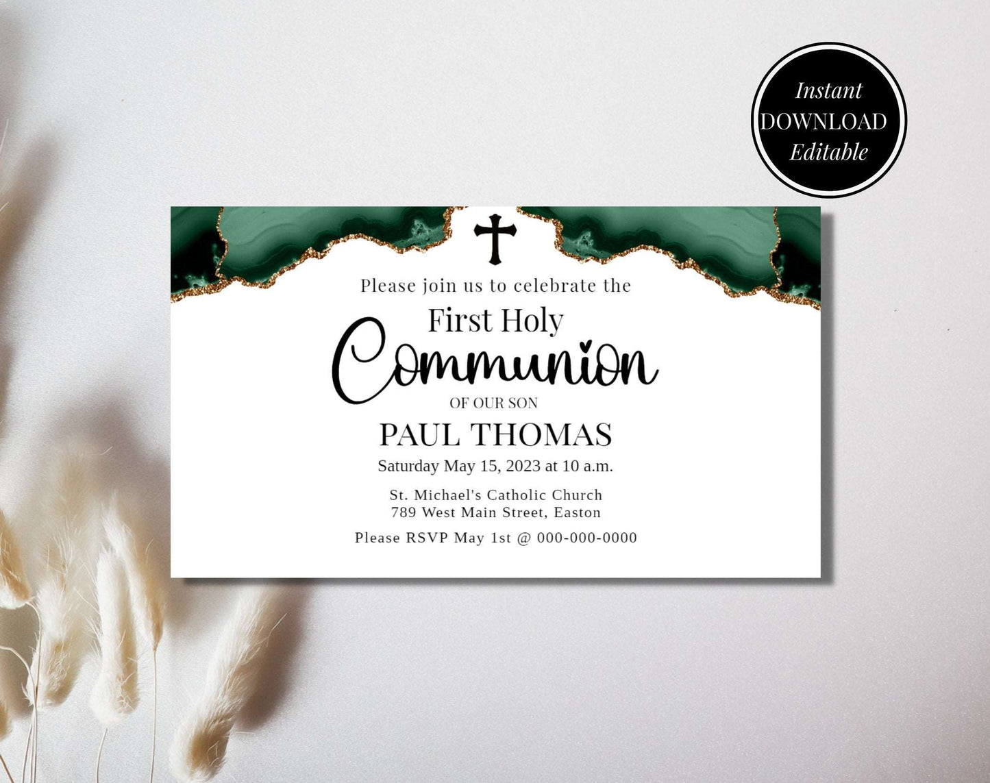 First Holy Communion Invite Card Instant Download Editable