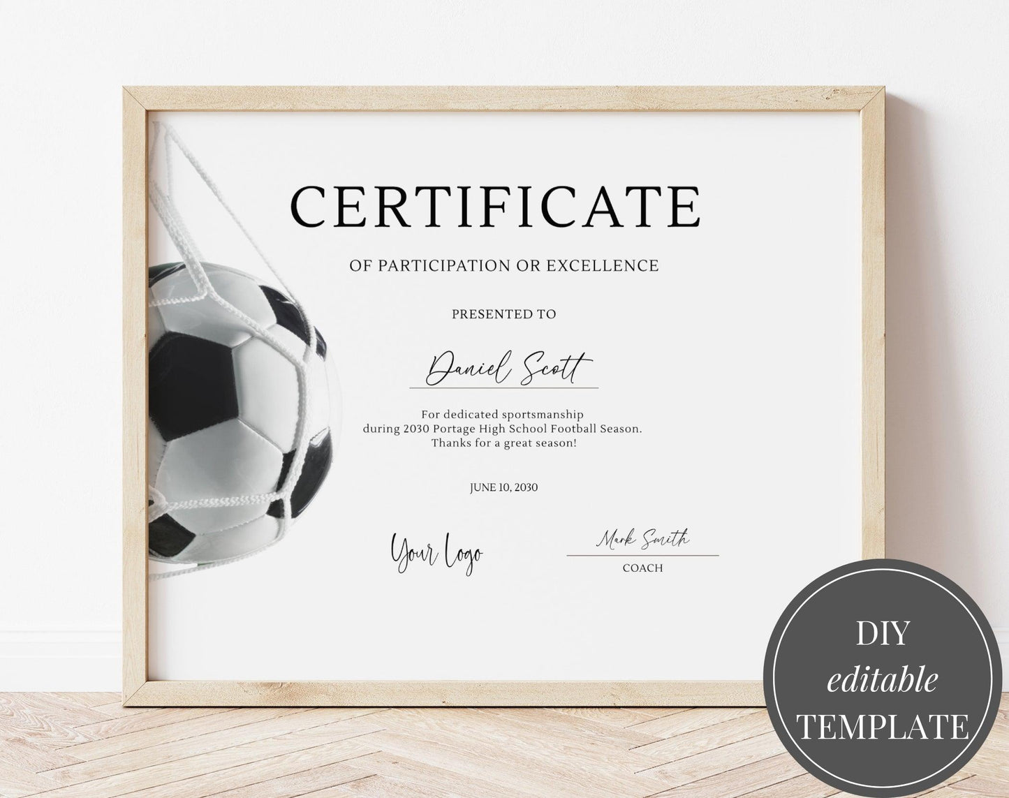 Football Award Certificate Template - Digital Doc Inc