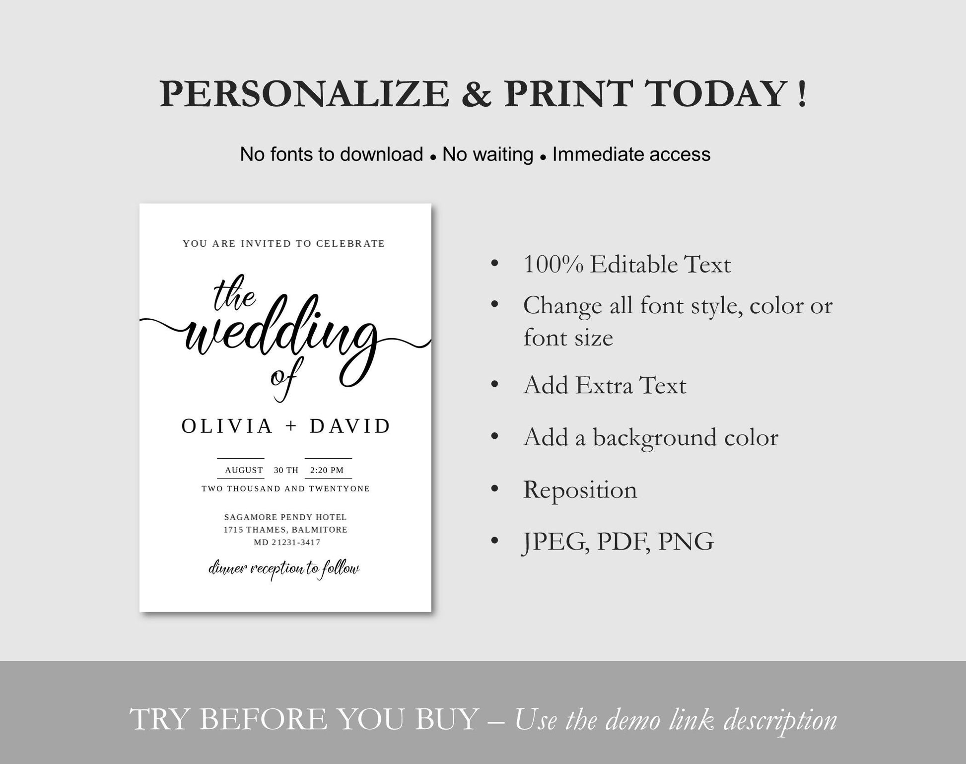 Minimalist Wedding Invitation Template - Digital Doc Inc