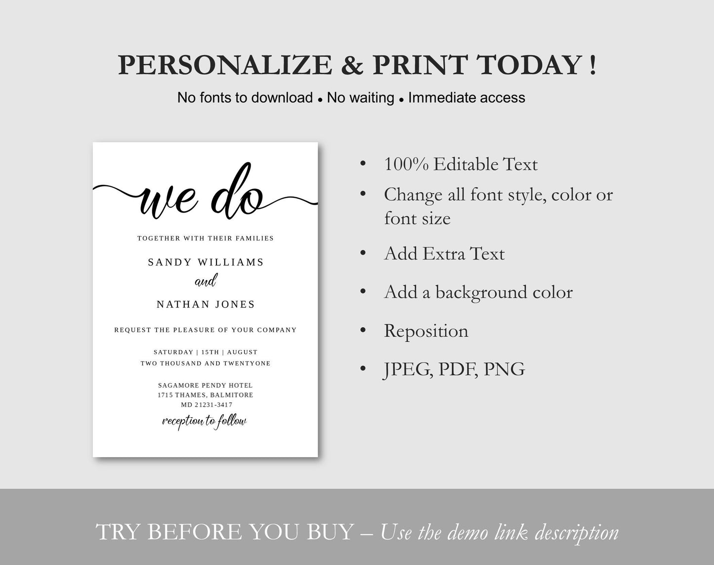 Wedding Invitation Template Download - Digital Doc Inc