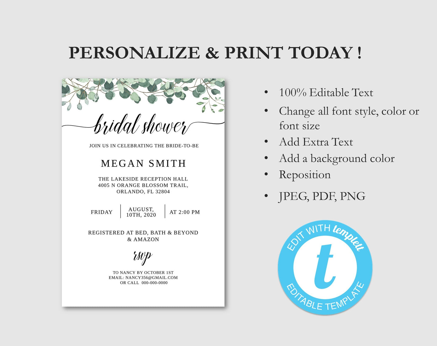 Eucalyptus Bridal Shower Invitation