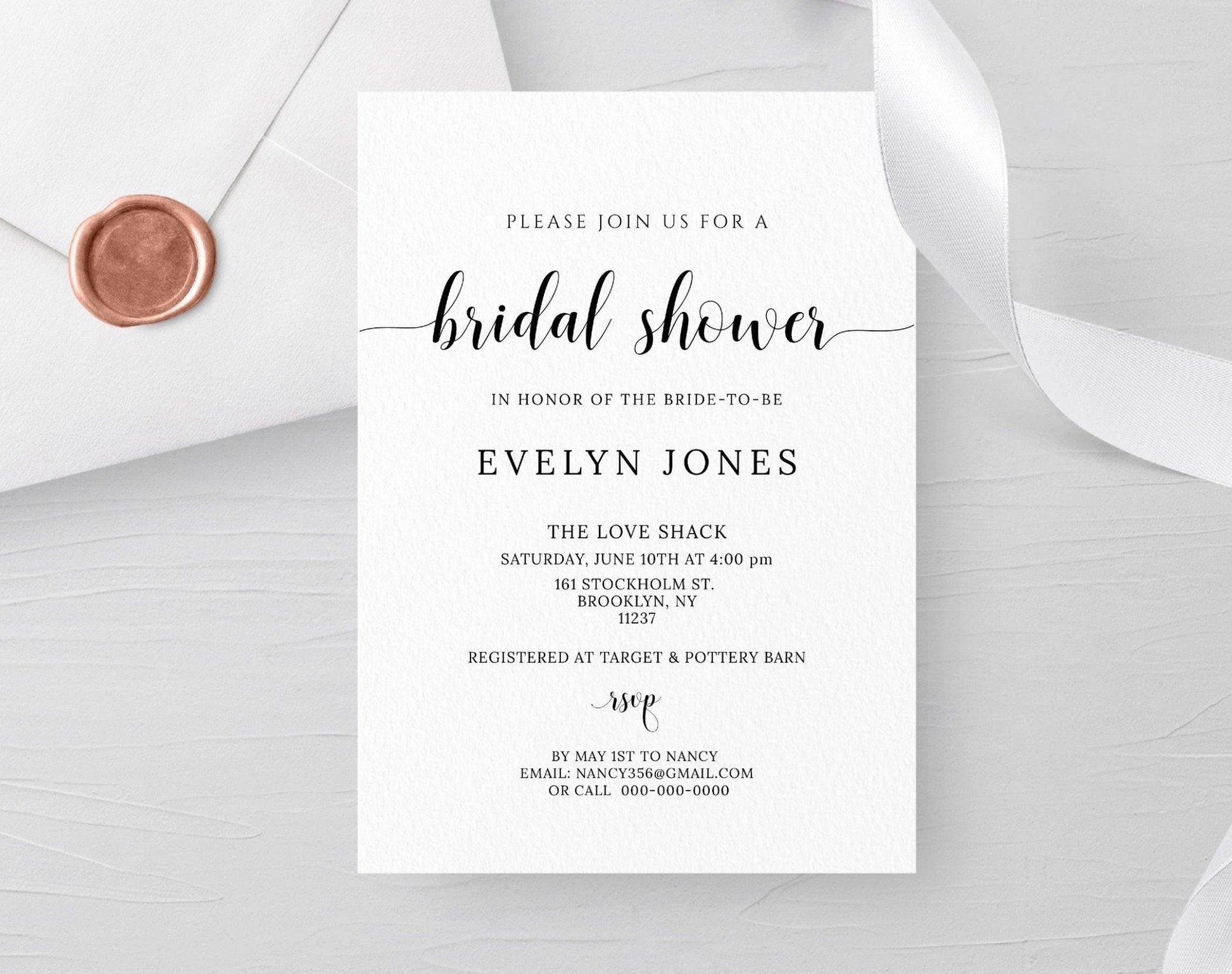 Minimalist Bridal Shower Invitation Template - Digital Doc Inc