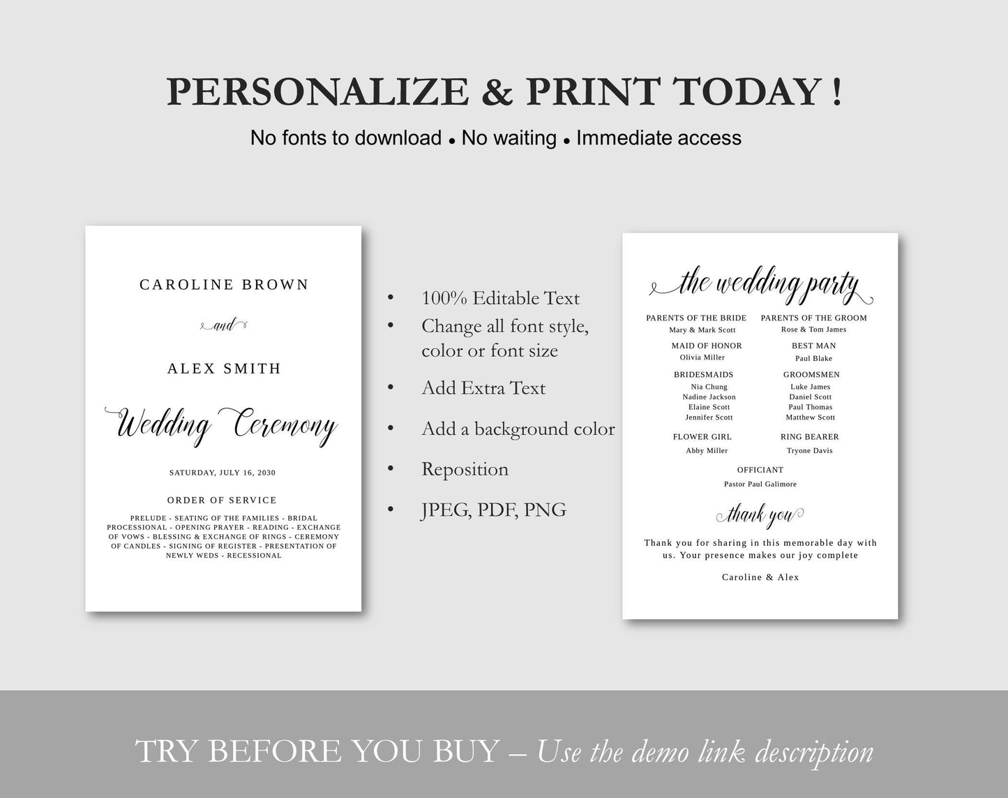 Wedding Program Fans Instant Download - Digital Doc Inc