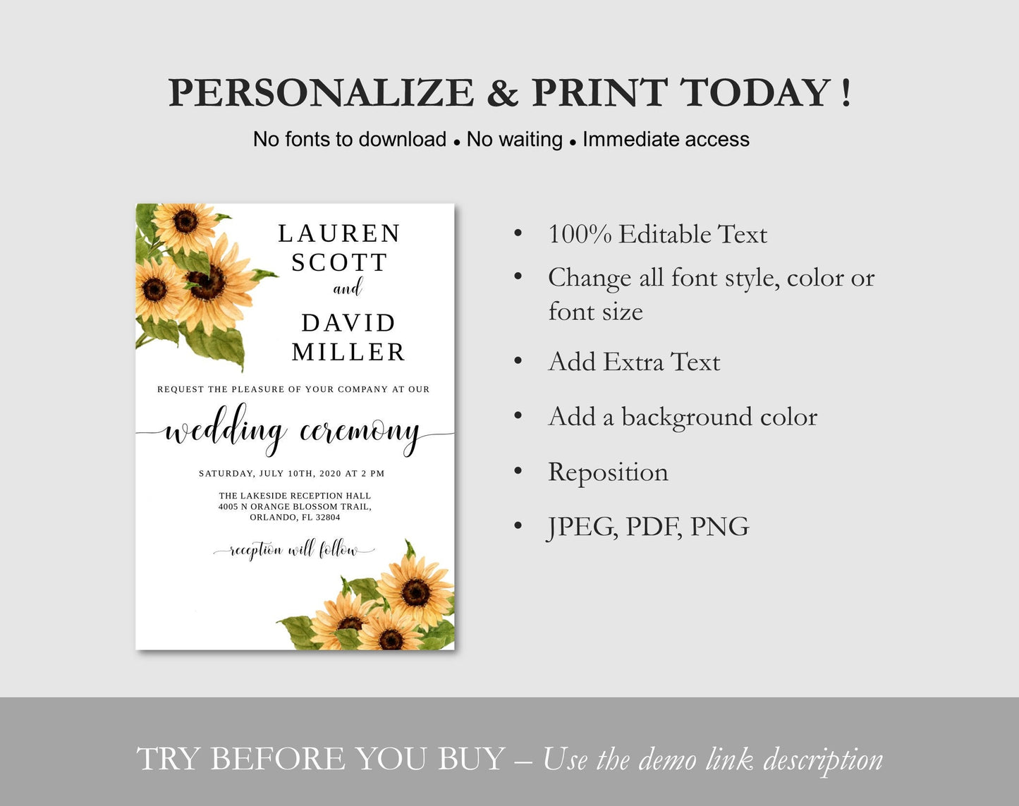 Sunflower Wedding Invitation