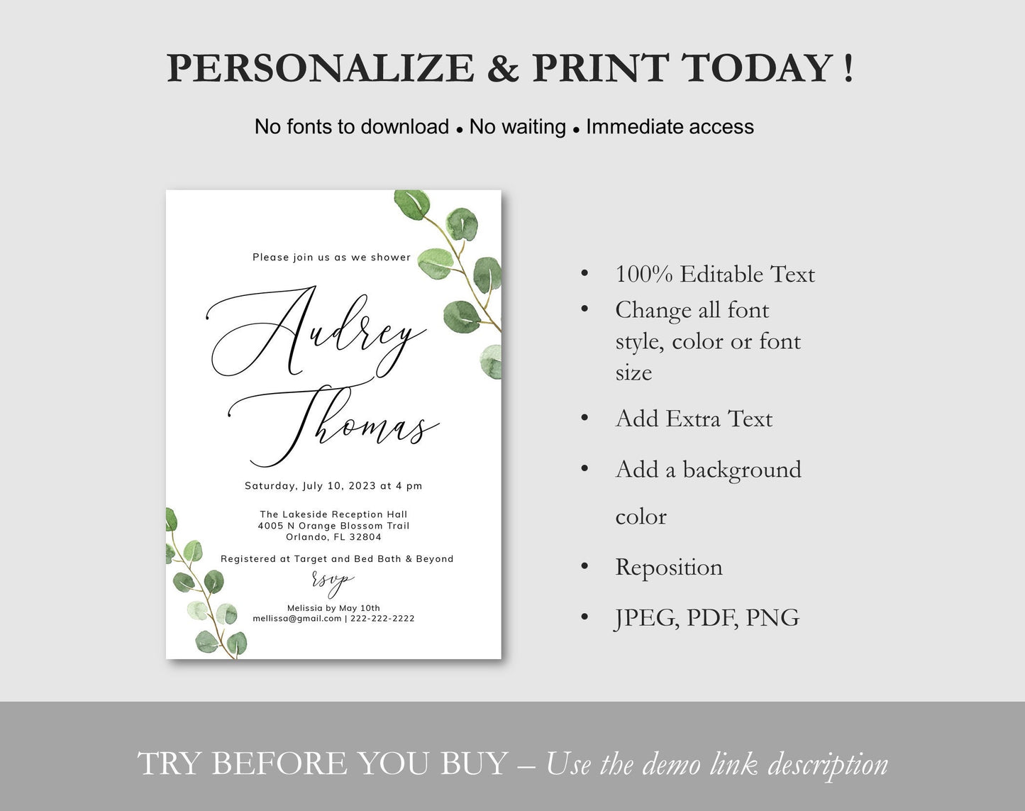 Bridal Shower Invitation with Eucalyptus