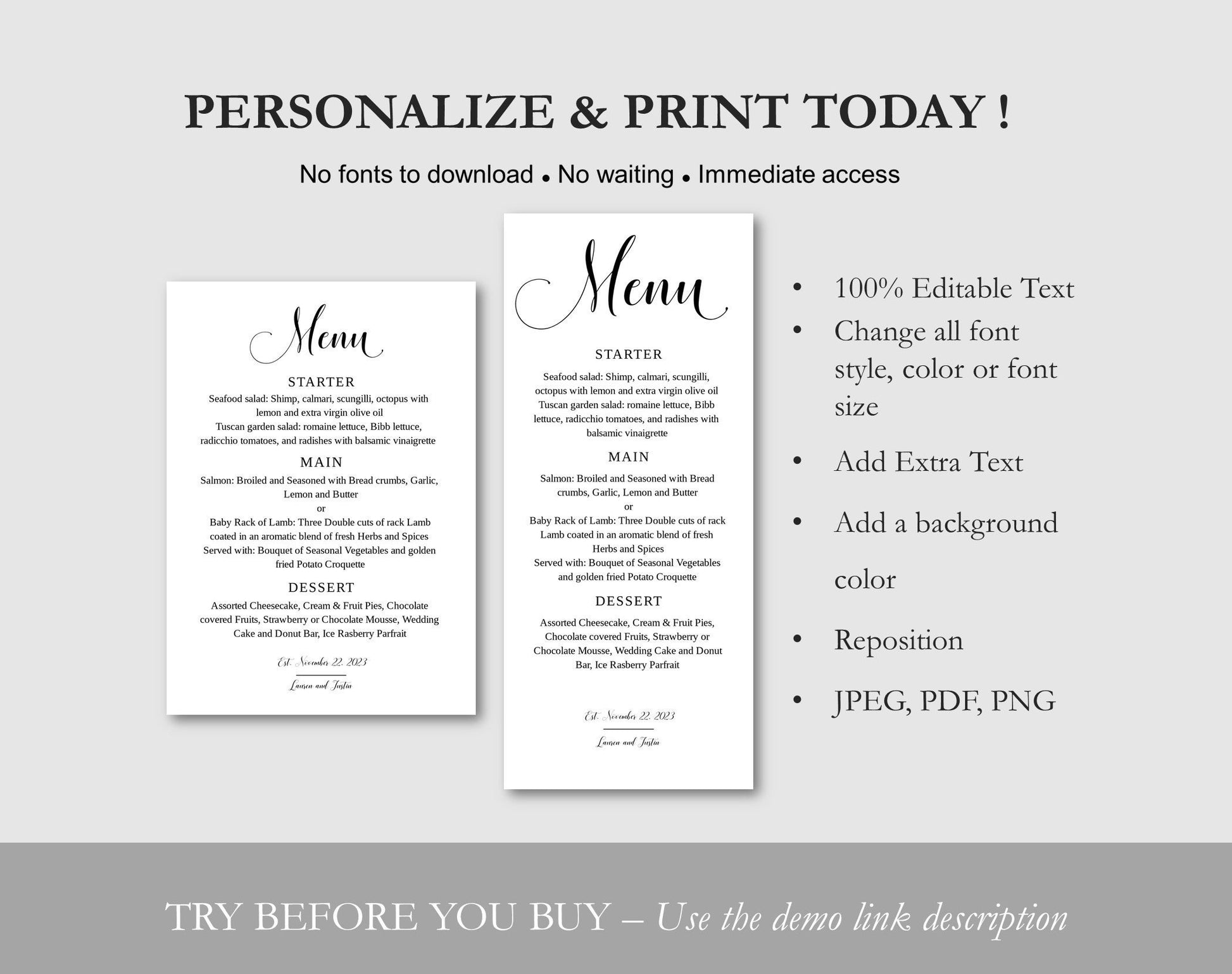 Wedding Menu Template - Digital Doc Inc