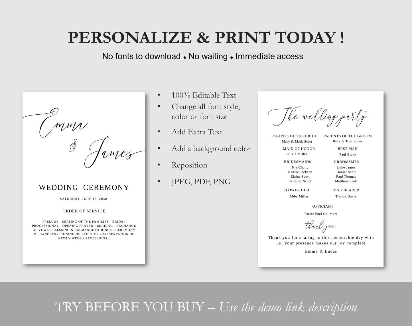 Minimal Wedding Program Fan Template - Digital Doc Inc