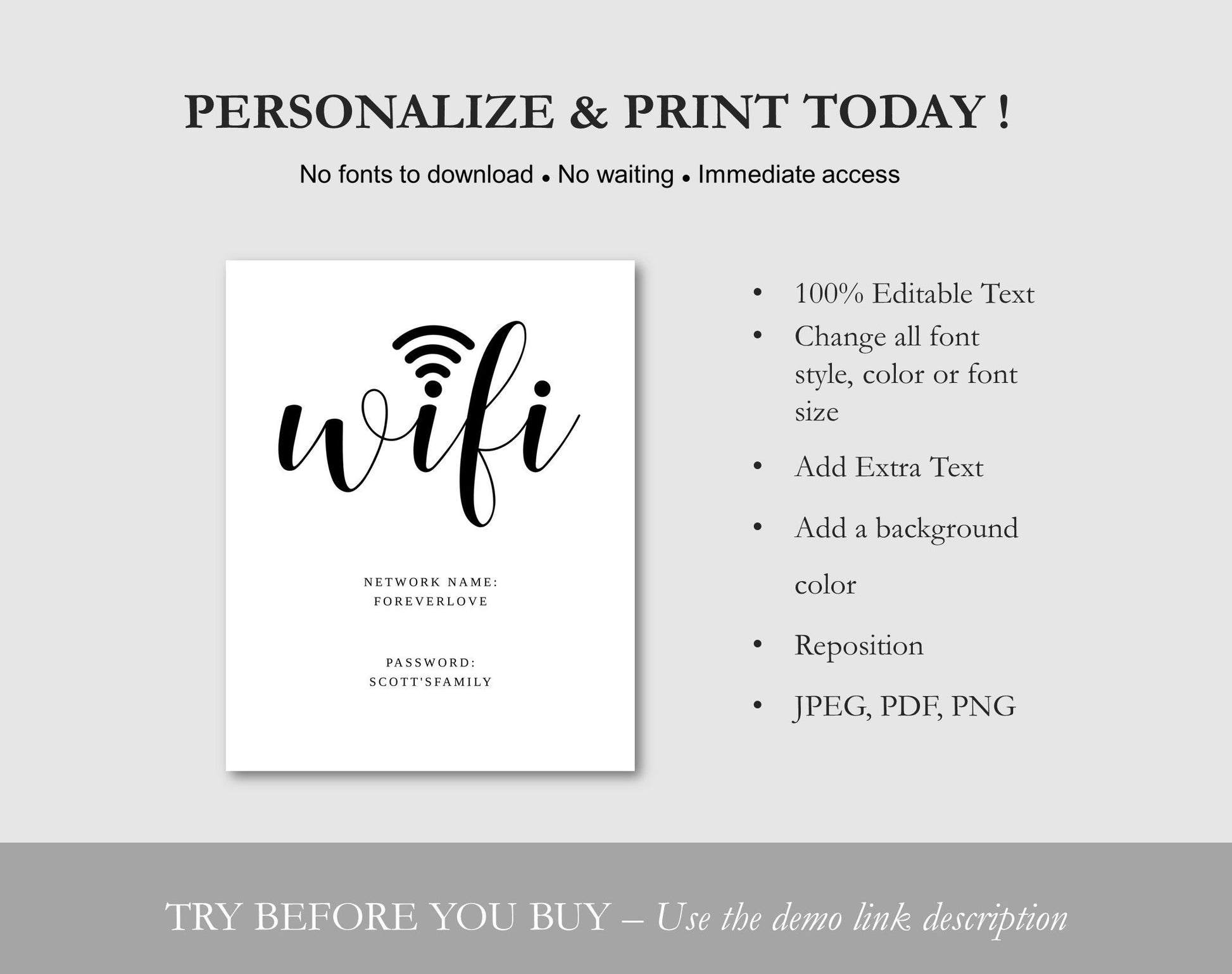 WIFI Password Be Our Guest Sign - Digital Doc Inc