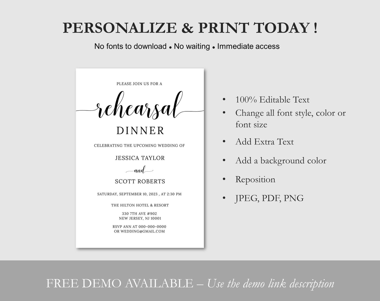 Evite Rehearsal Dinner, Rehearsal Dinner Invites - Digital Doc Inc