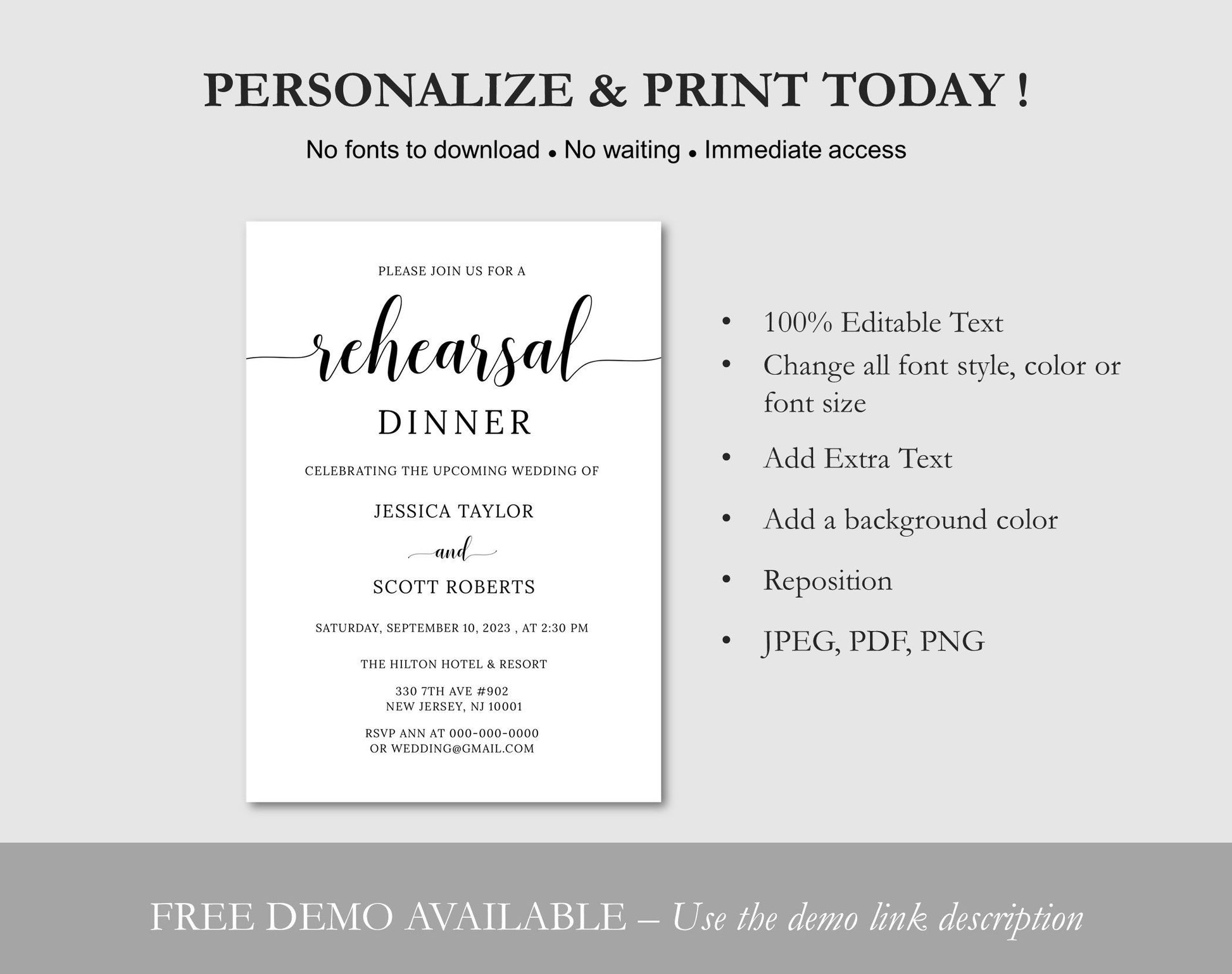 Evite Rehearsal Dinner, Rehearsal Dinner Invites - Digital Doc Inc