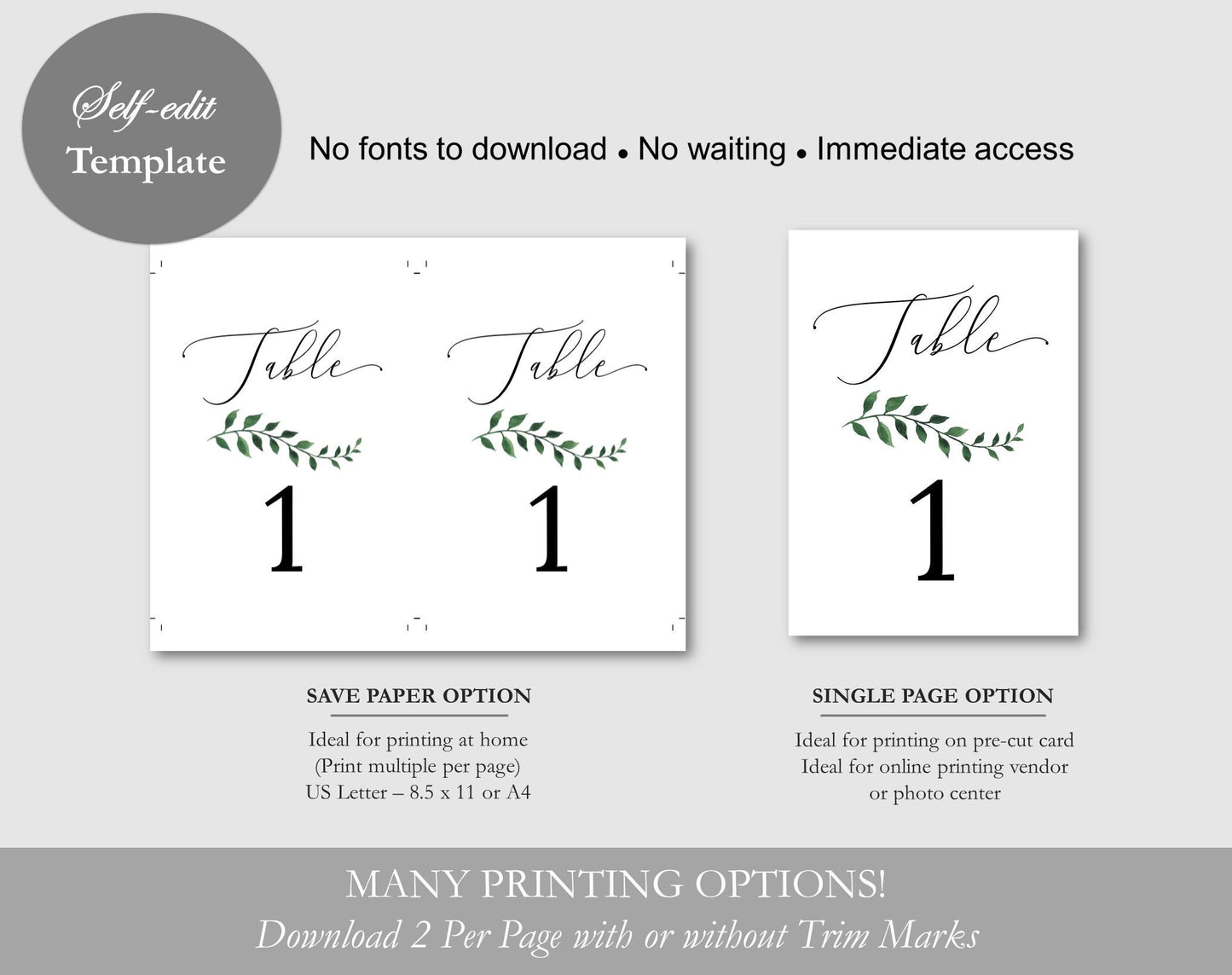 Table Numbers Template