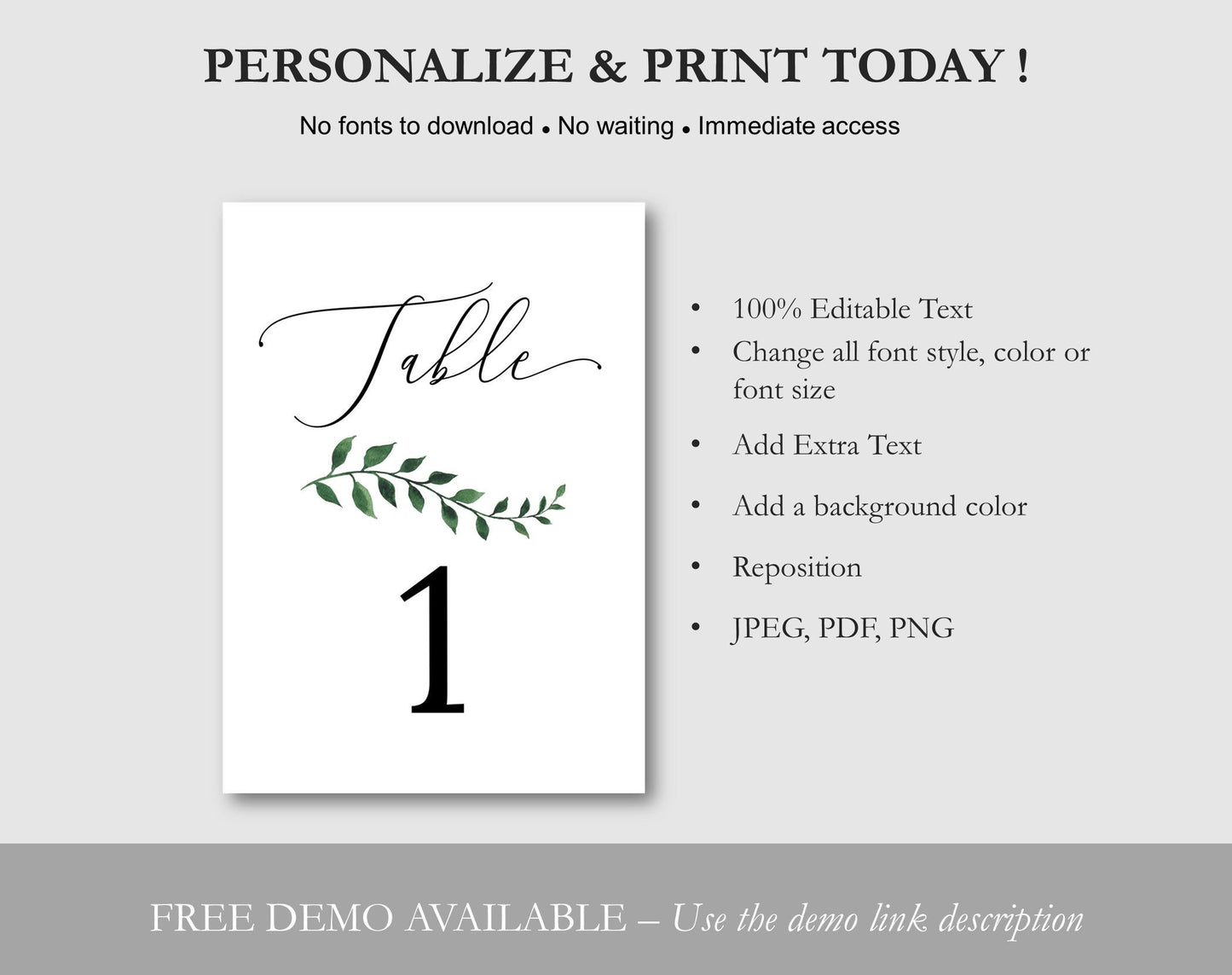 Table Numbers Template