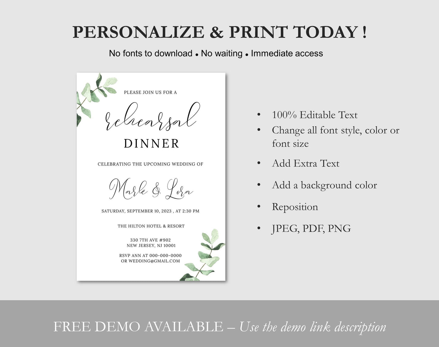 Rehearsal Dinner Invitation Digital Download - Digital Doc Inc