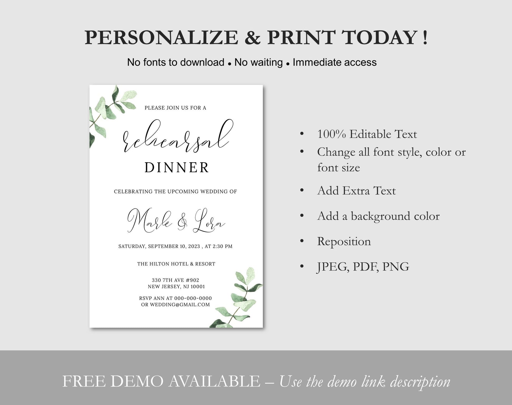 Rehearsal Dinner Invitation Digital Download - Digital Doc Inc