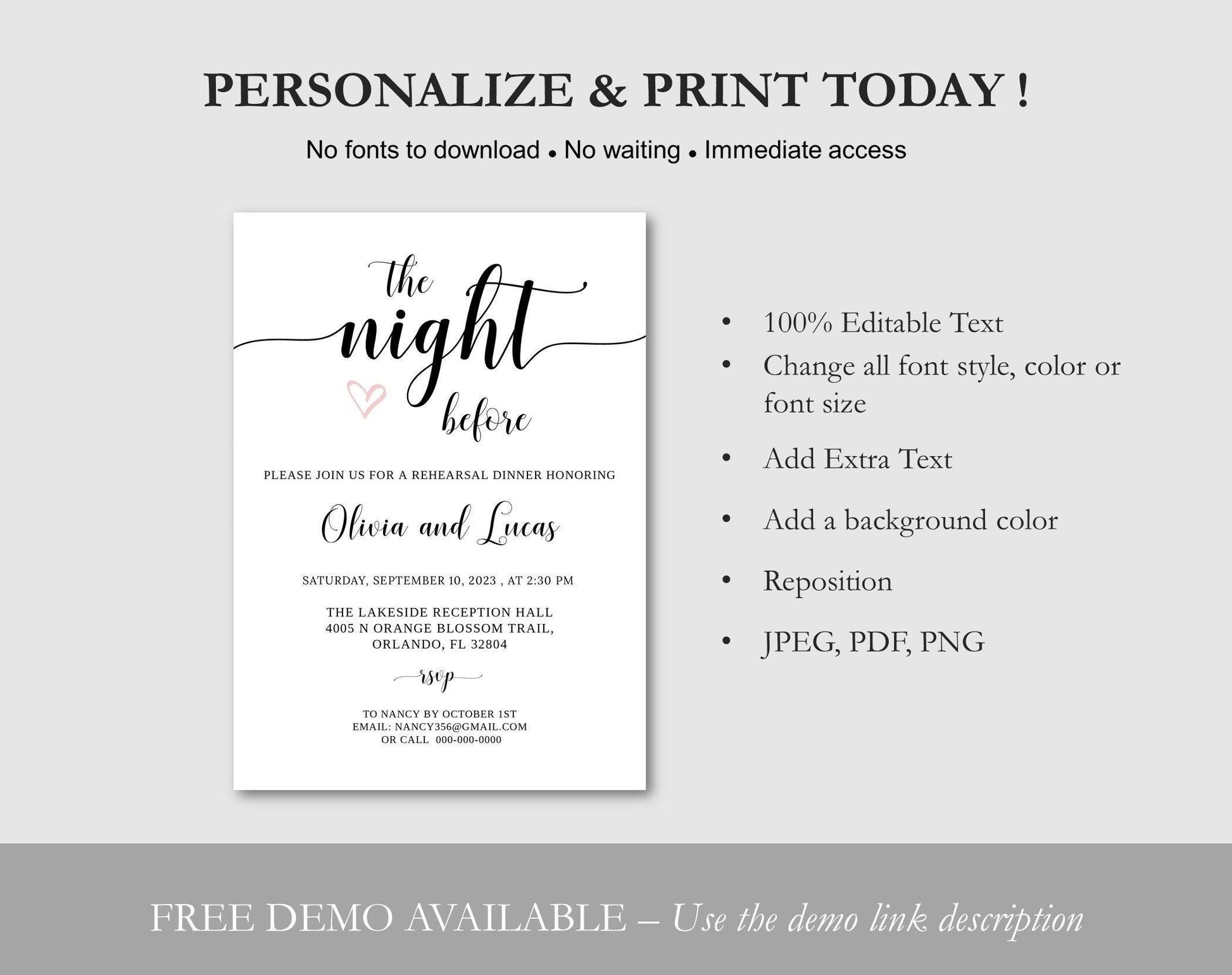 Rehearsal Dinner Invitation - Digital Doc Inc