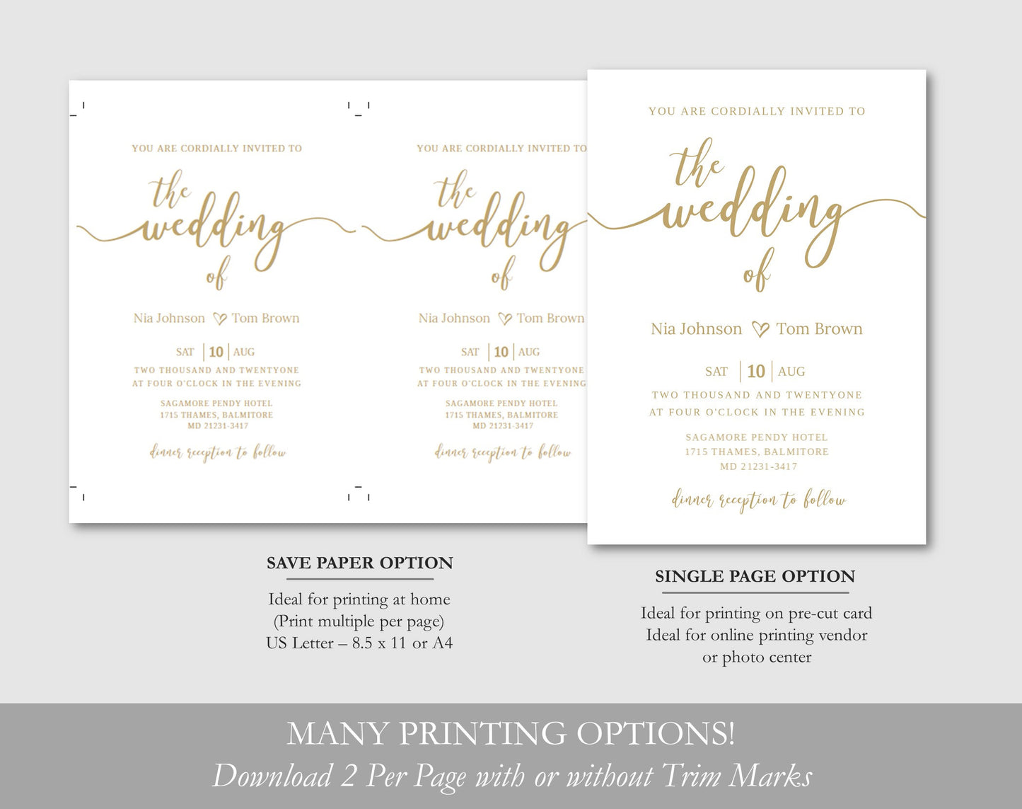 Gold Wedding Invitation Template - Digital Doc Inc