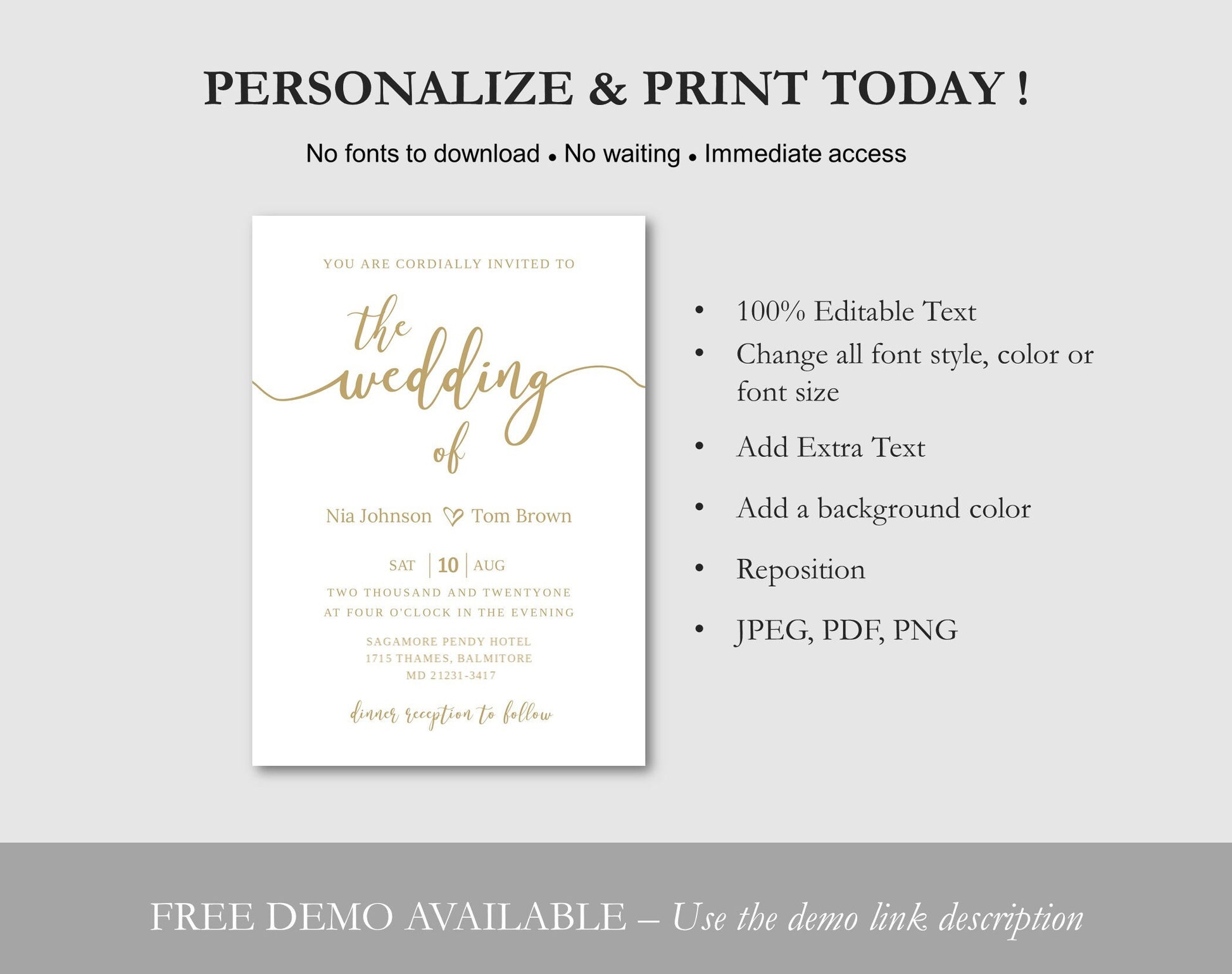 Gold Wedding Invitation Template - Digital Doc Inc