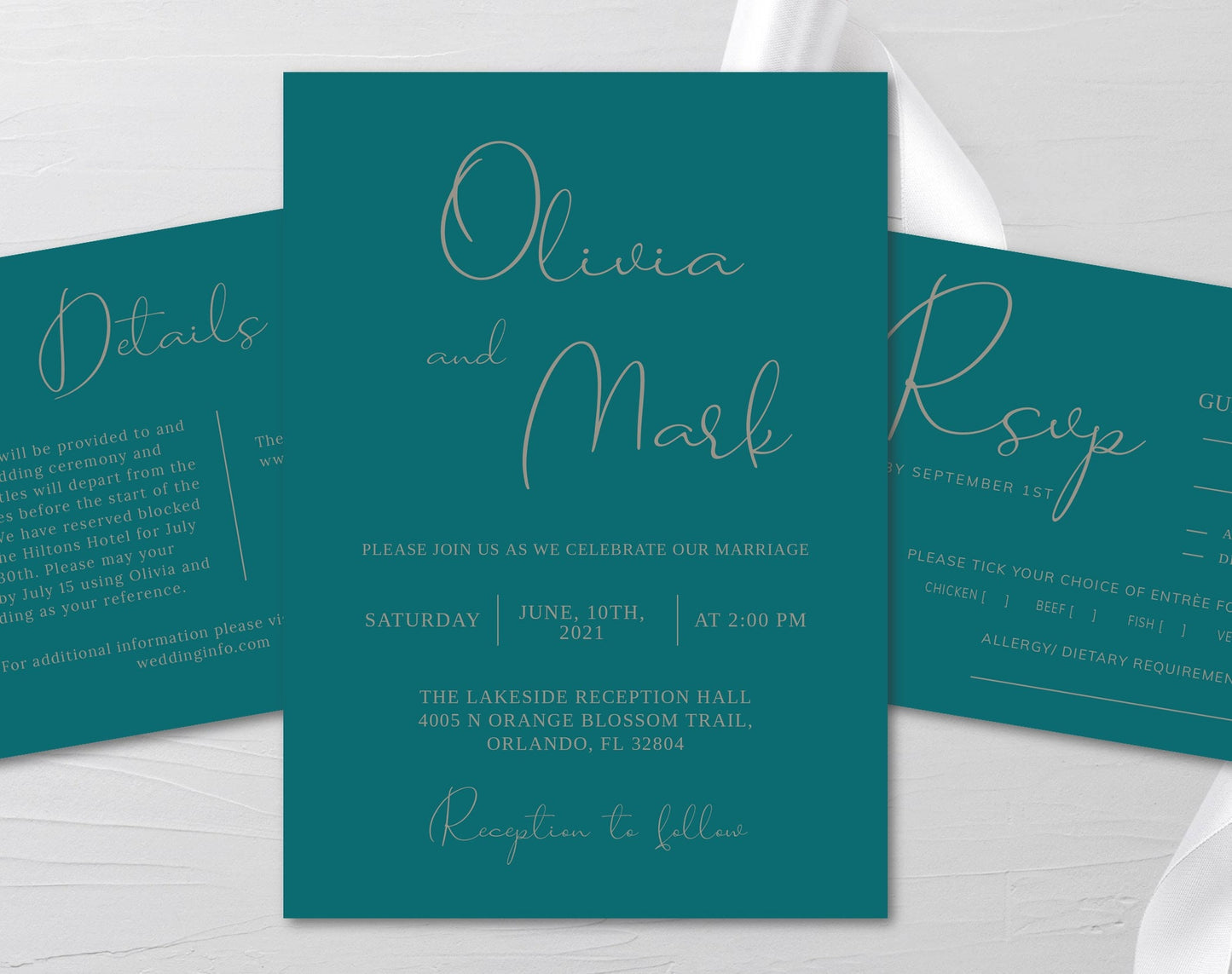 Teal and Silver Wedding Invitation