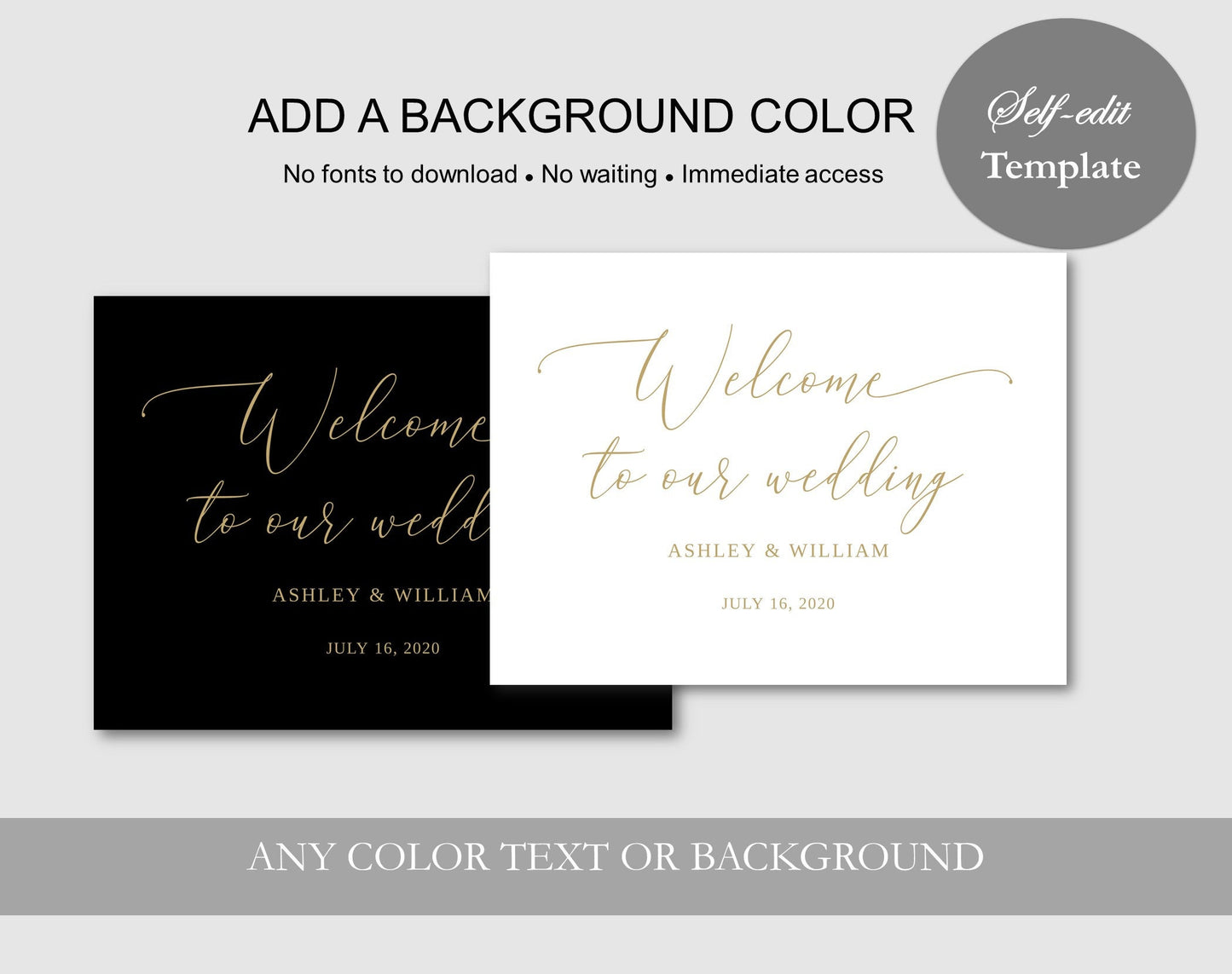 Gold & Black Wedding Welcome Sign - Digital Doc Inc