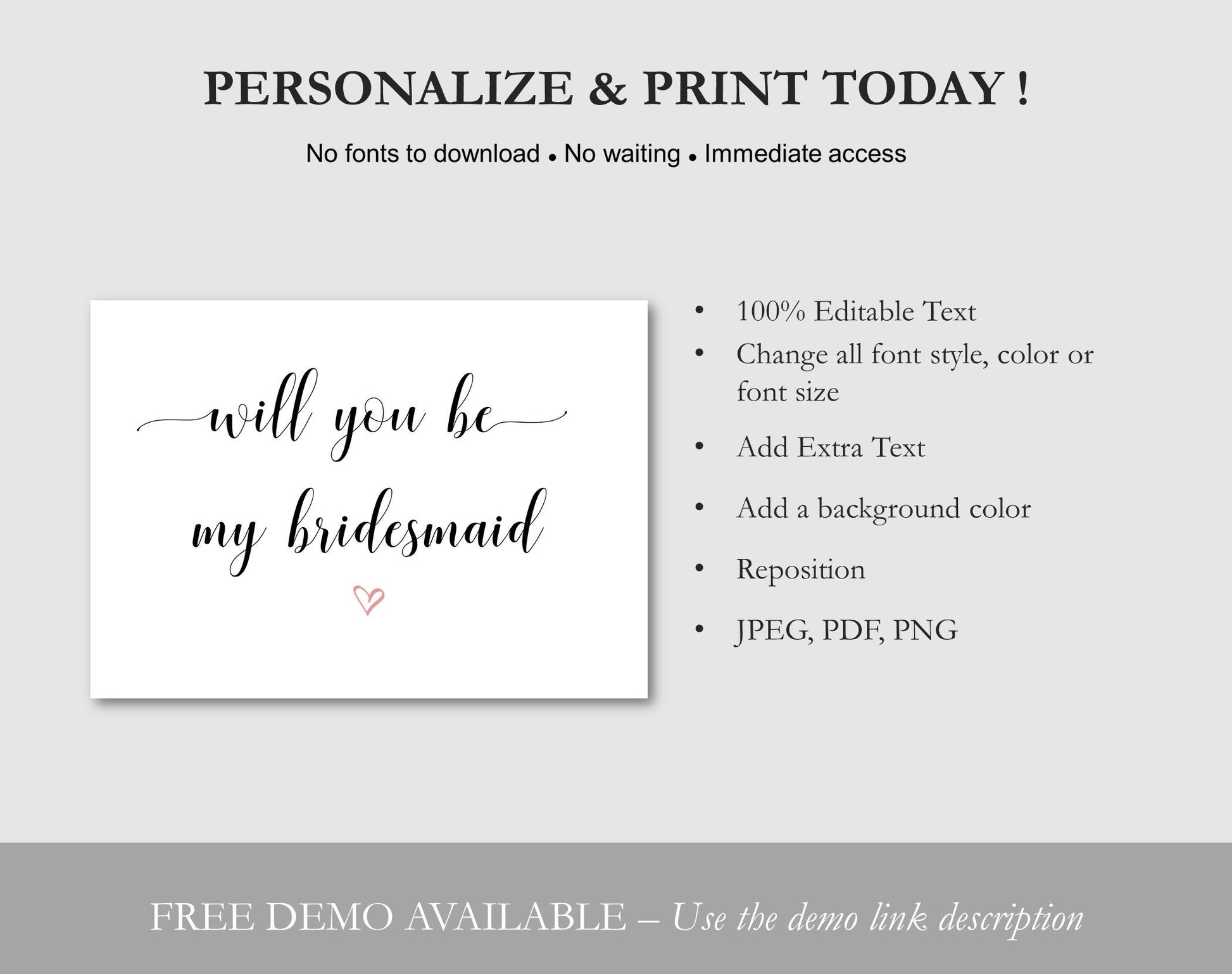 Will You Me My Bridesmaid Template - Digital Doc Inc