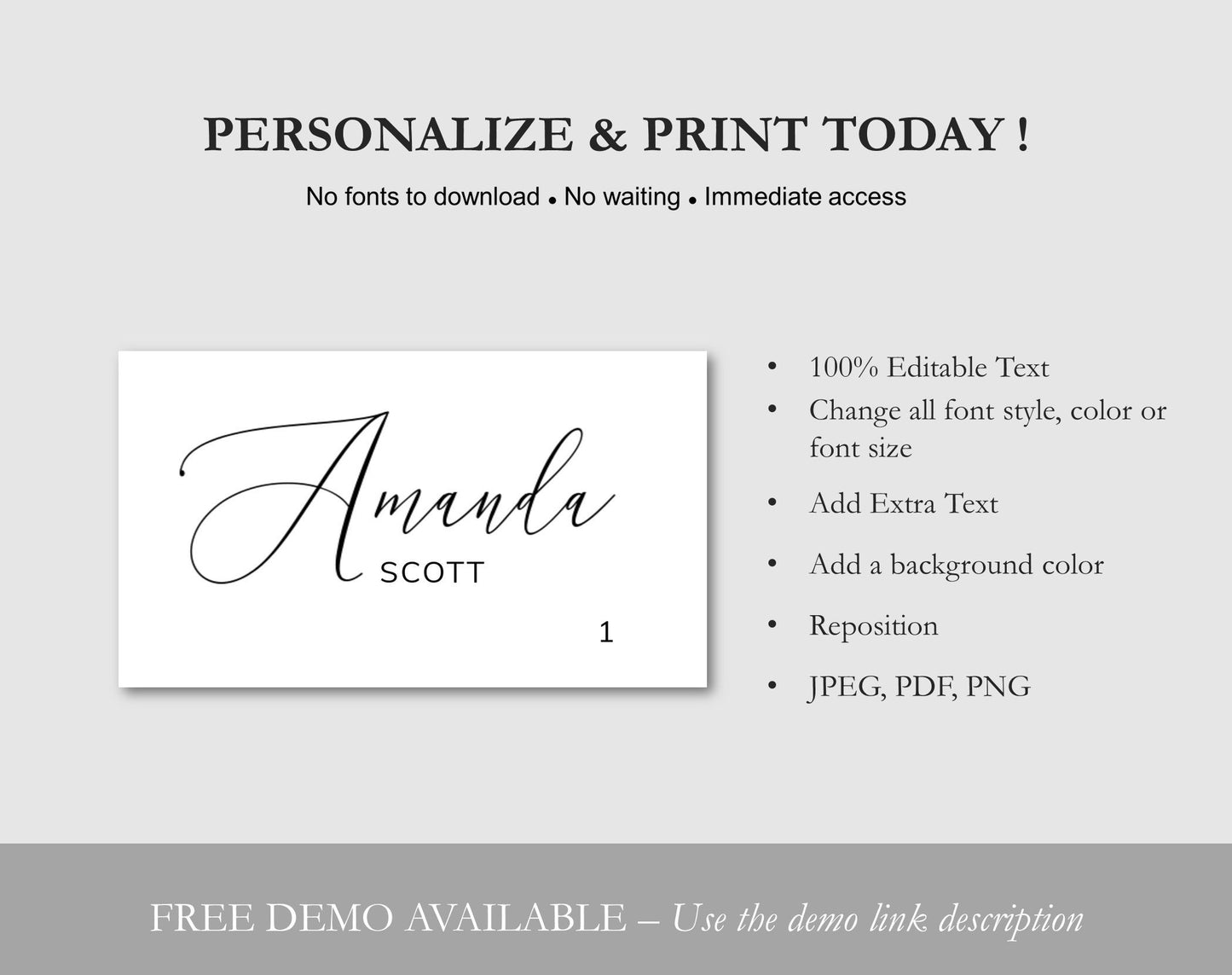 MINIMAL Wedding Place Cards Template - Digital Doc Inc