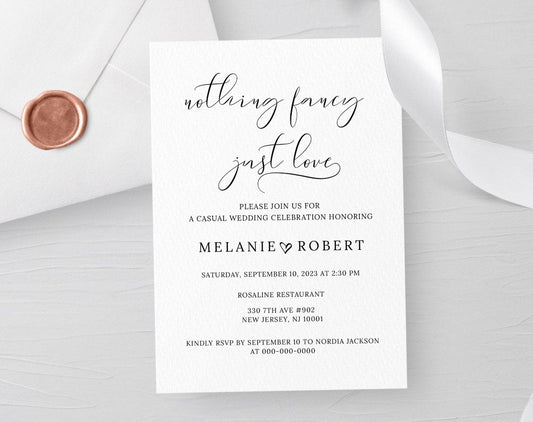 Nothing Fancy Just Love Wedding Invitation - Digital Doc Inc