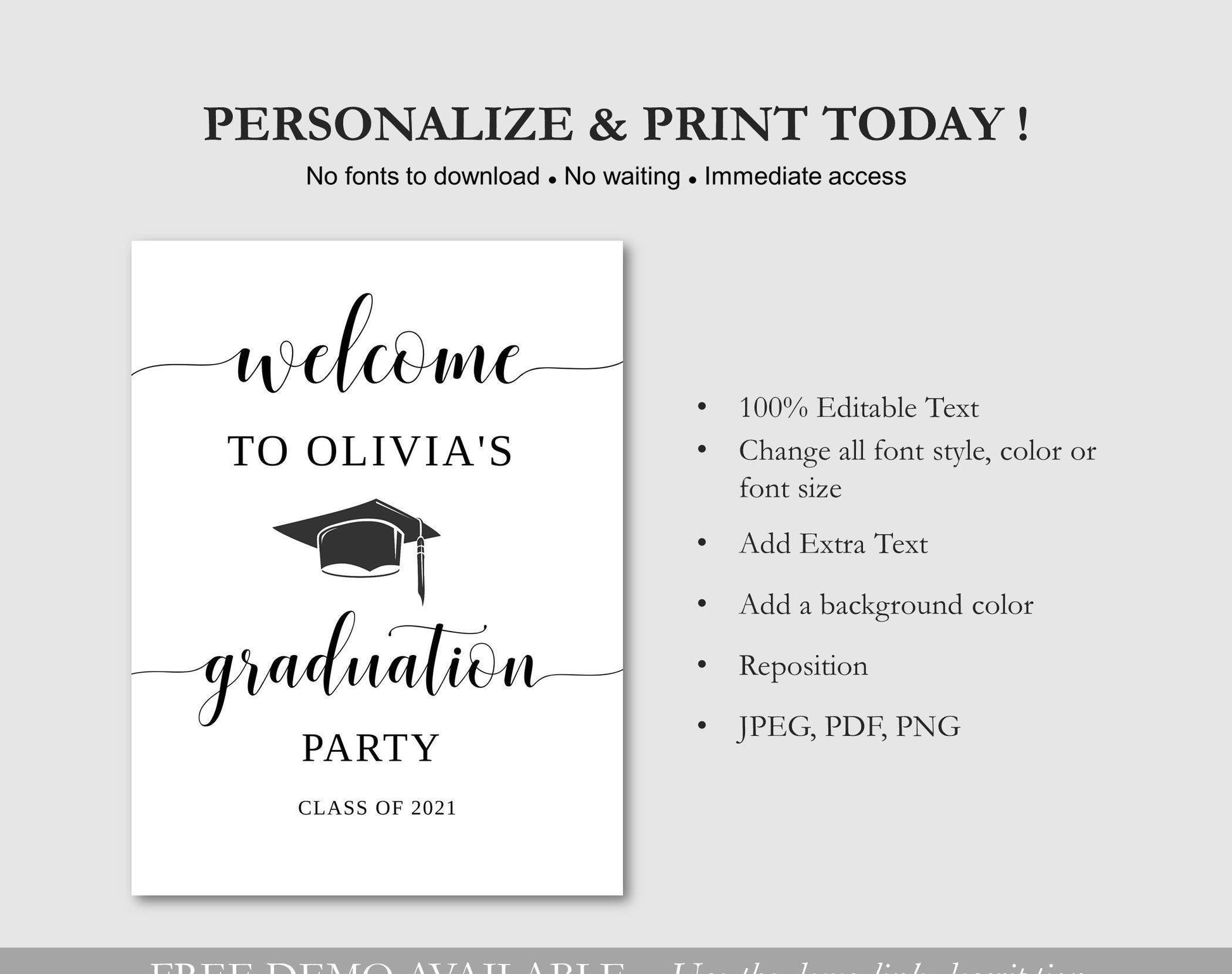 Graduation Party Welcome Sign Template - Digital Doc Inc