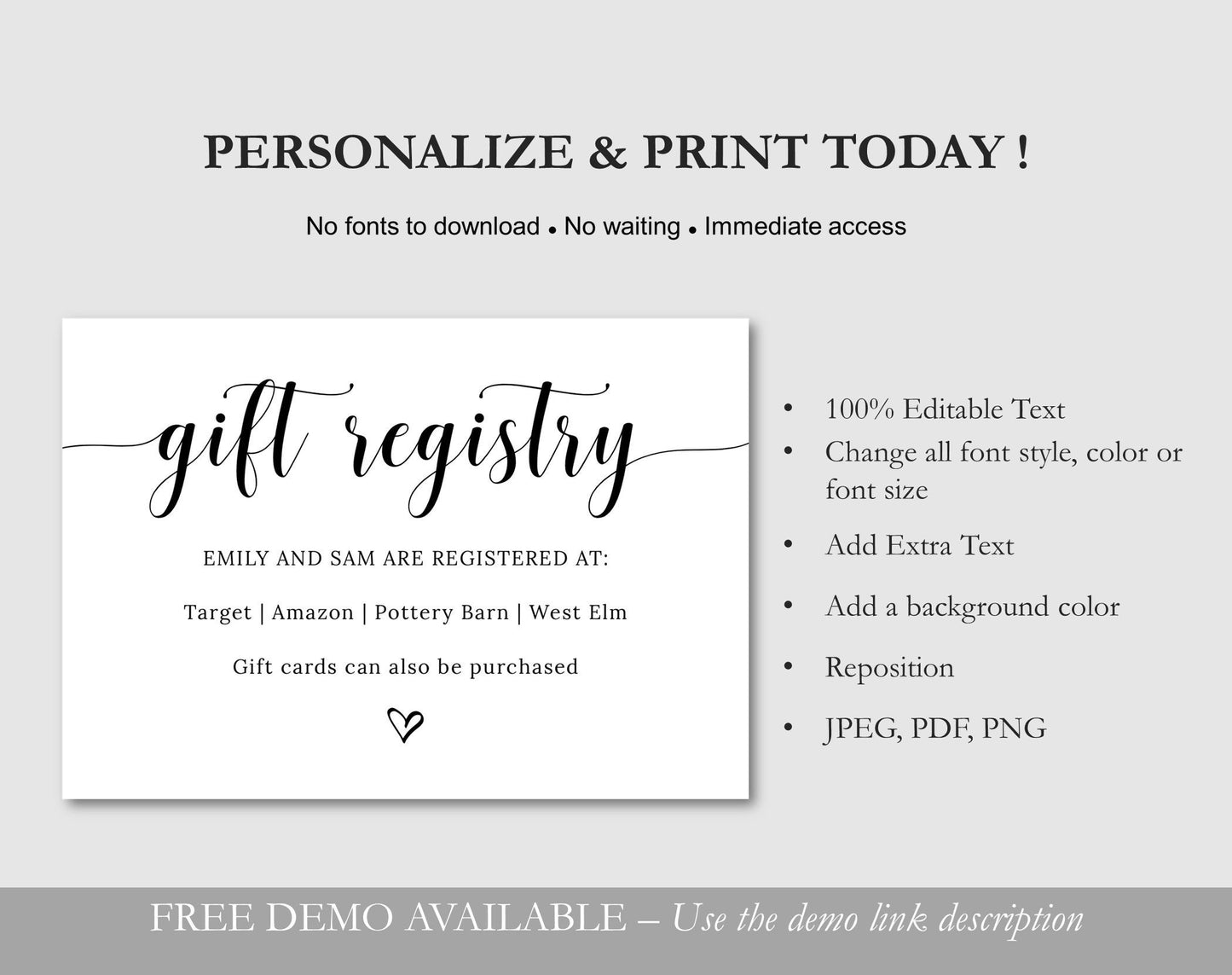 Gift Registry Card Template Digital Doc Inc