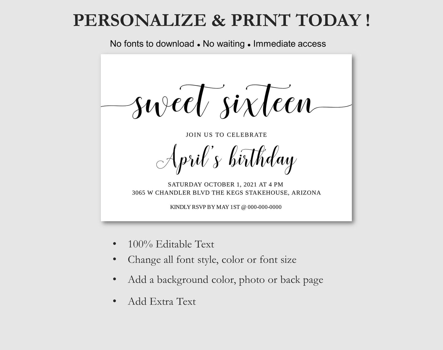 Sweet 16 Birthday Invitation Template - Digital Doc Inc