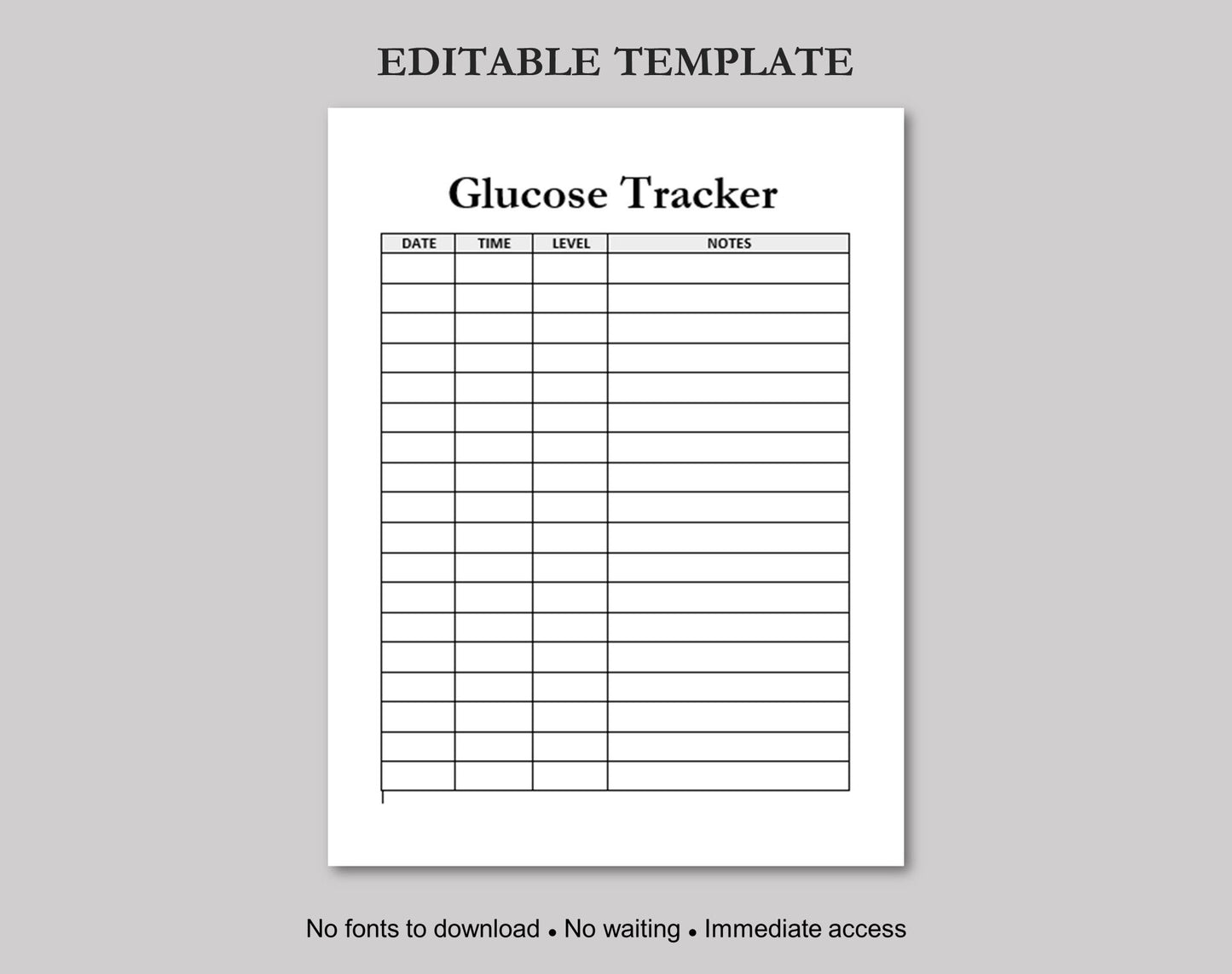 Glucose Blood Sugar Tracker Printable