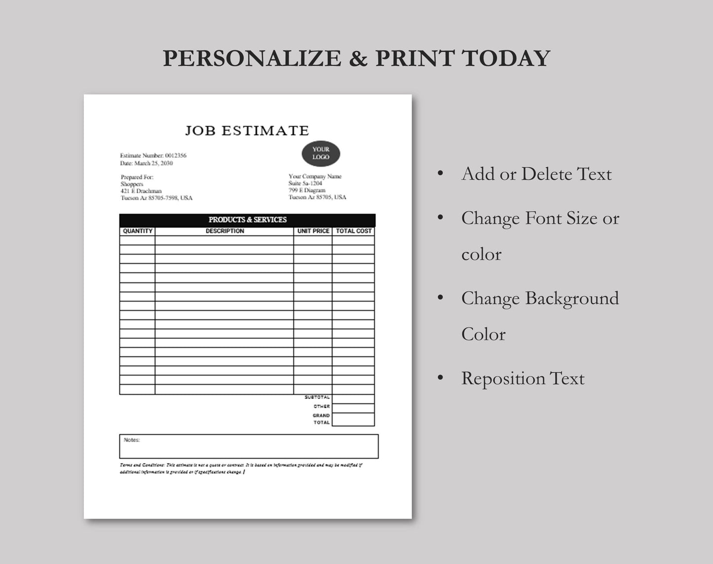 Job Estimate Template