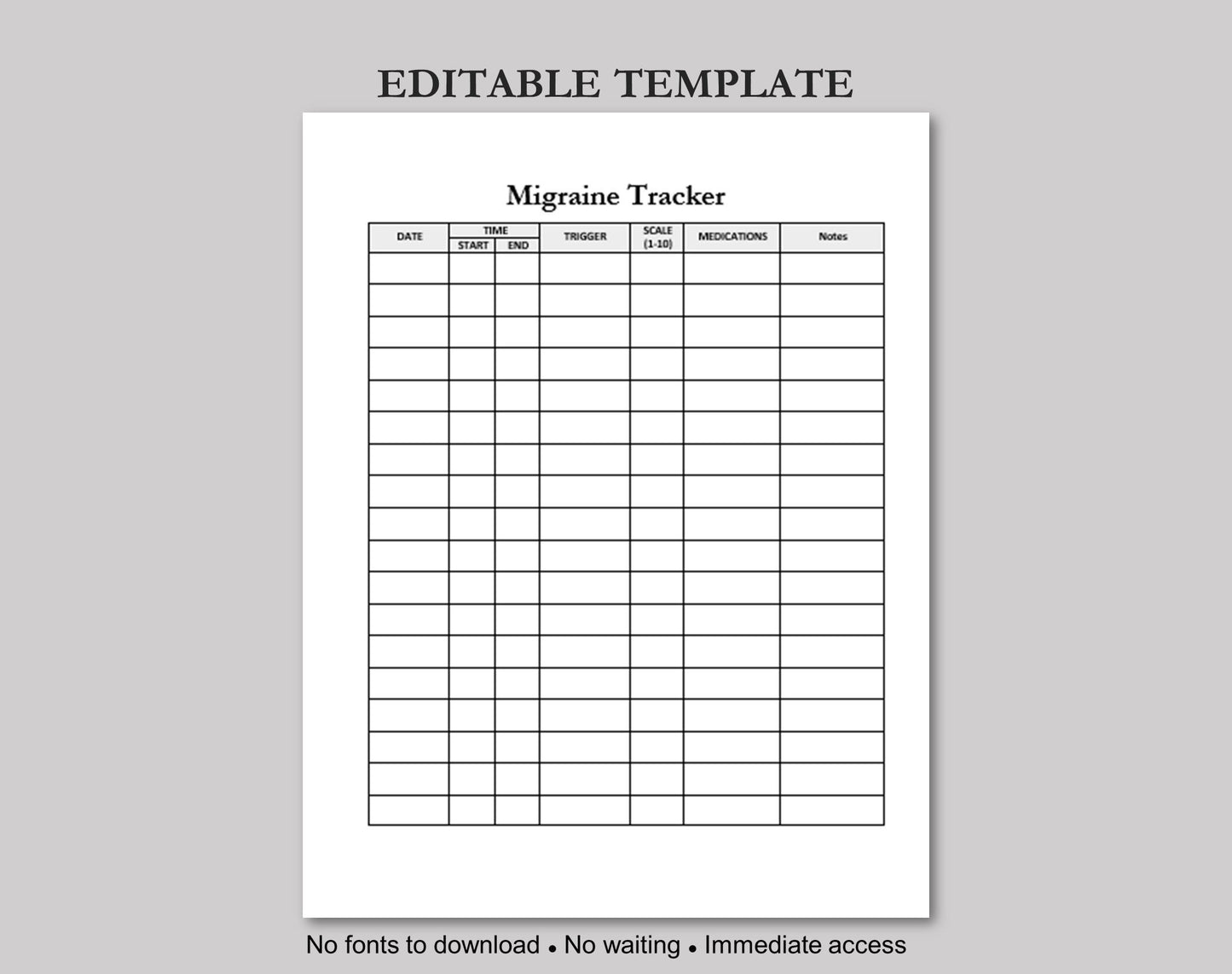 Migraine Tracker, Headache Log