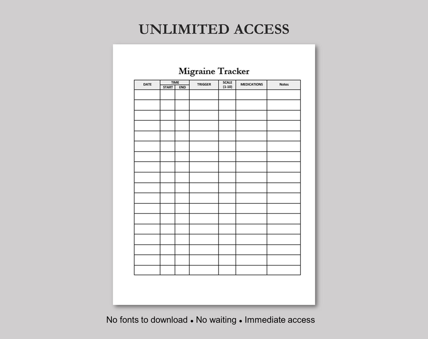 Migraine Tracker, Headache Log