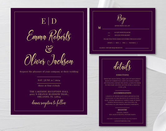 Eggplant Purple Wedding Invitation