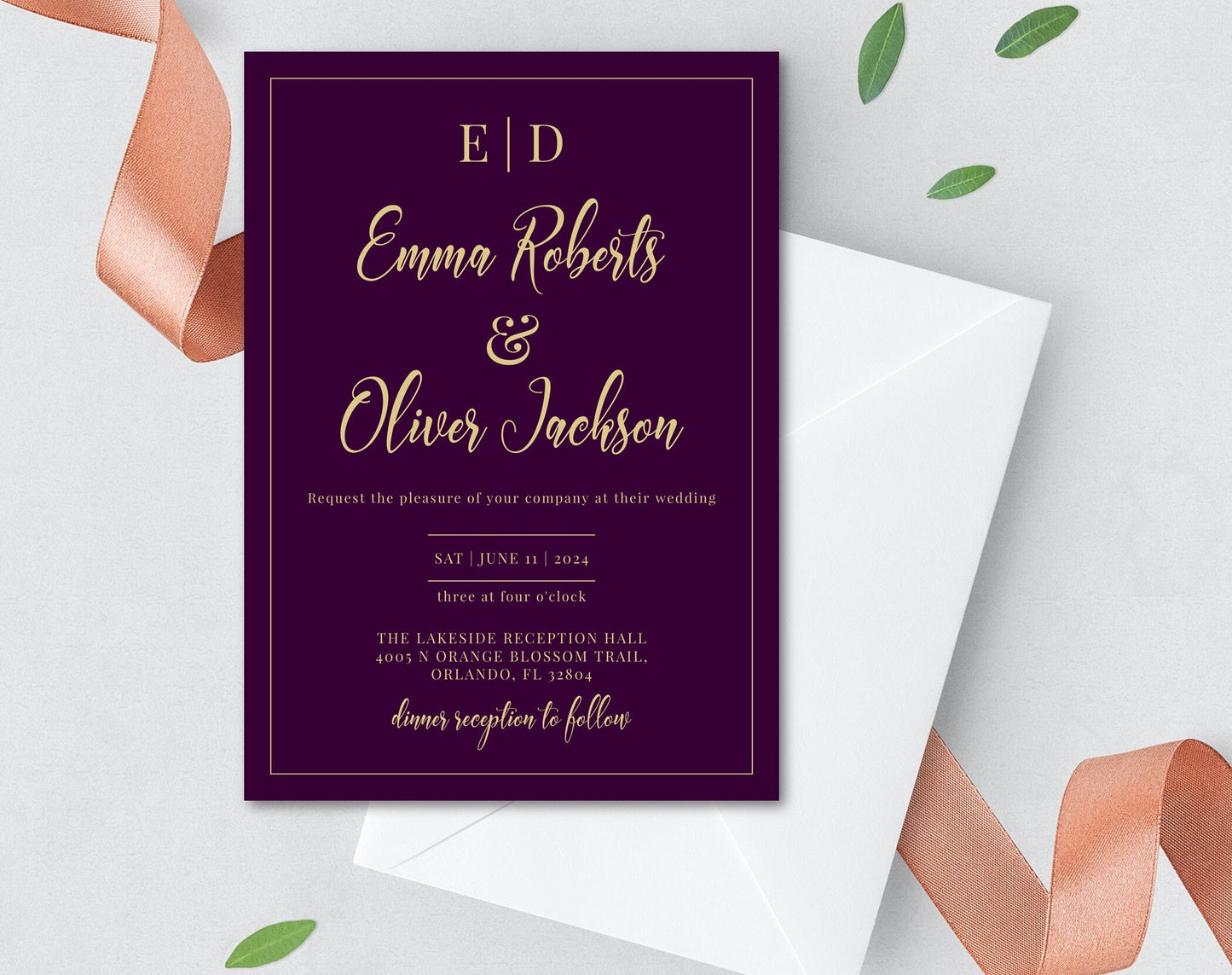 Eggplant Purple Wedding Invitation