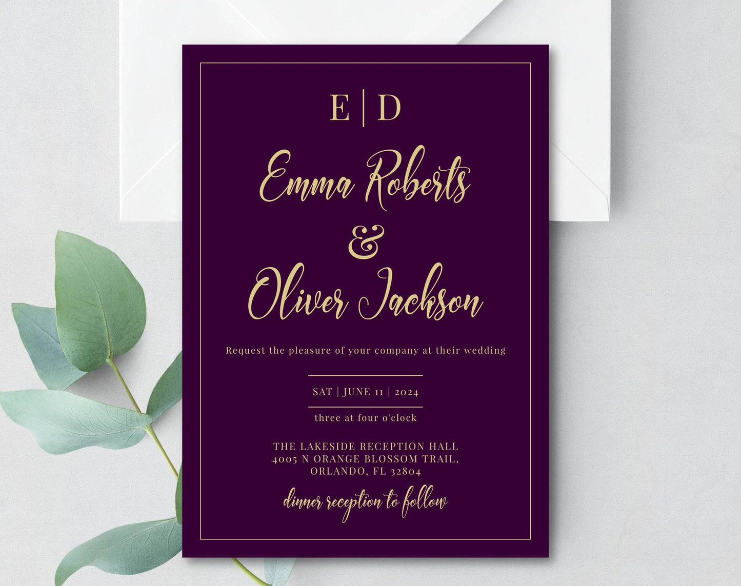 Eggplant Purple Wedding Invitation