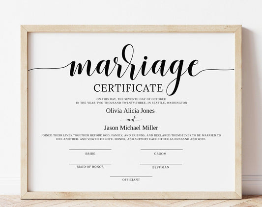 Marriage Certificate Editable Template - Digital Doc Inc