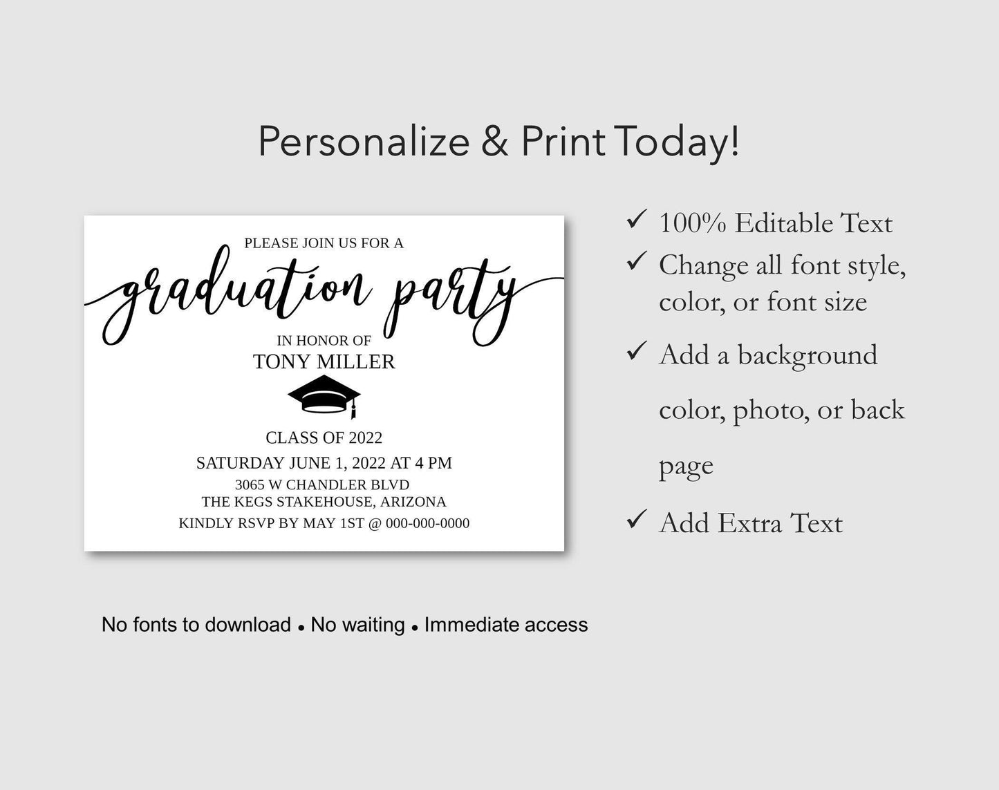 Graduation Party Announcement Details Card - Digital Doc Inc