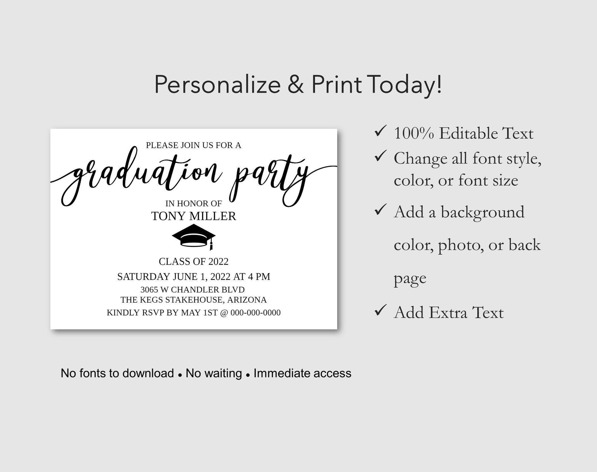 Graduation Party Announcement Details Card - Digital Doc Inc