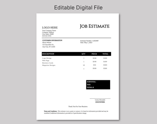 Contractor Job Estimate Template