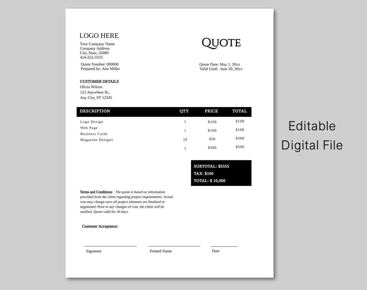 Quote Estimate Template