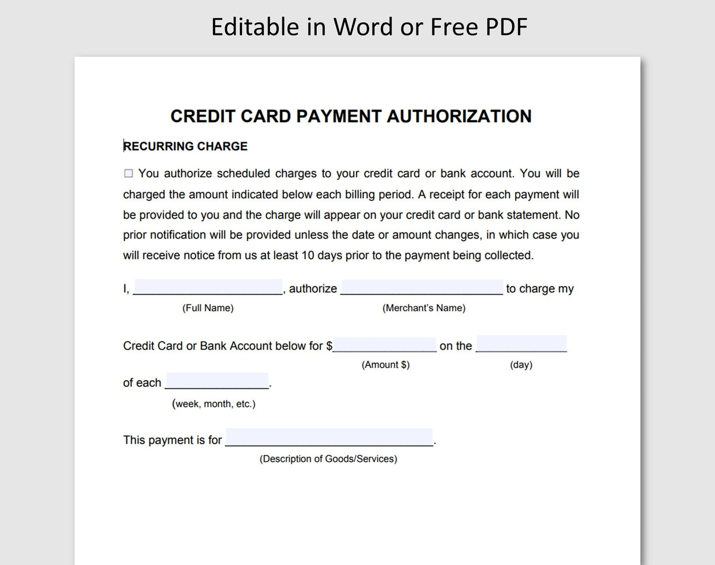 Credit Card Authorization Form