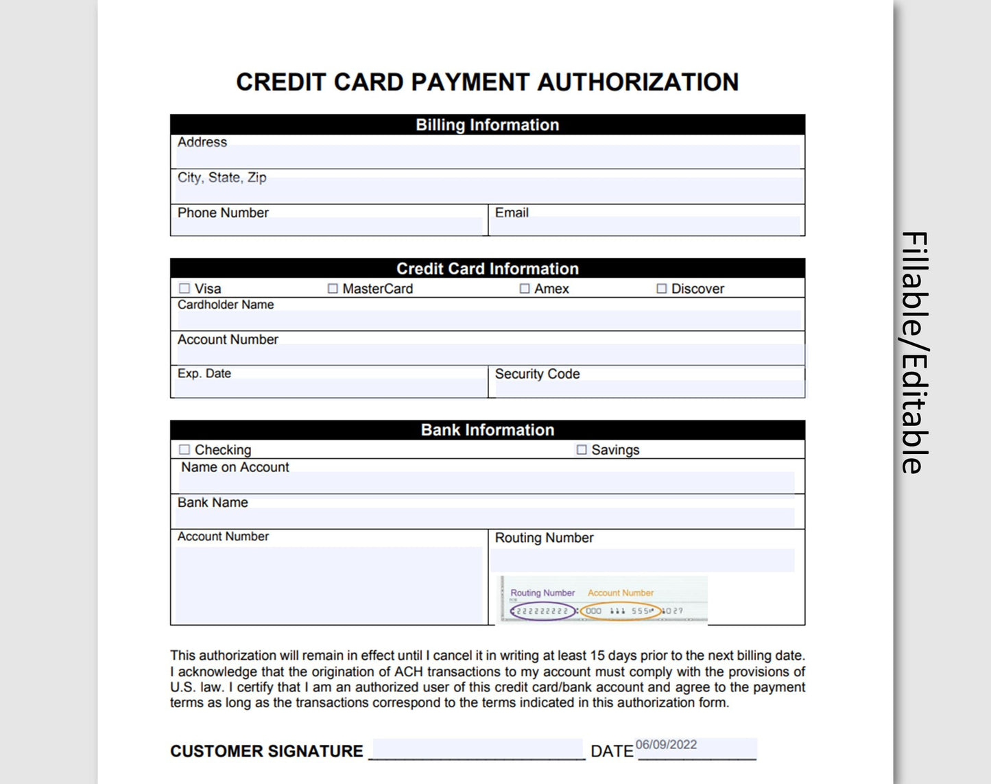 Credit Card Authorization Form