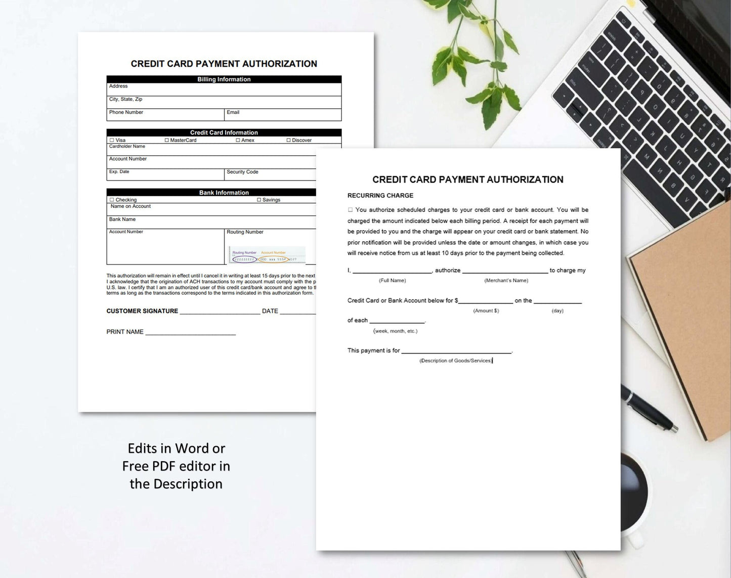 Credit Card Authorization Form