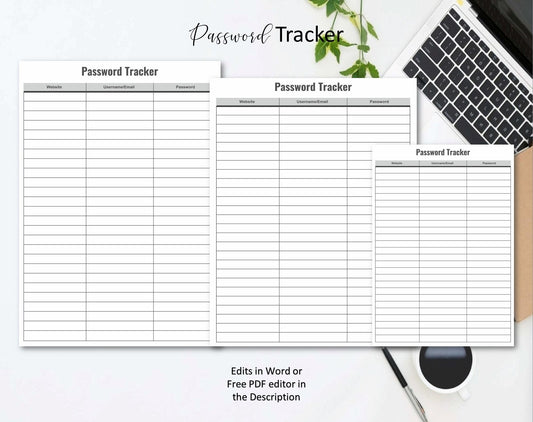 Printable Password Tracker