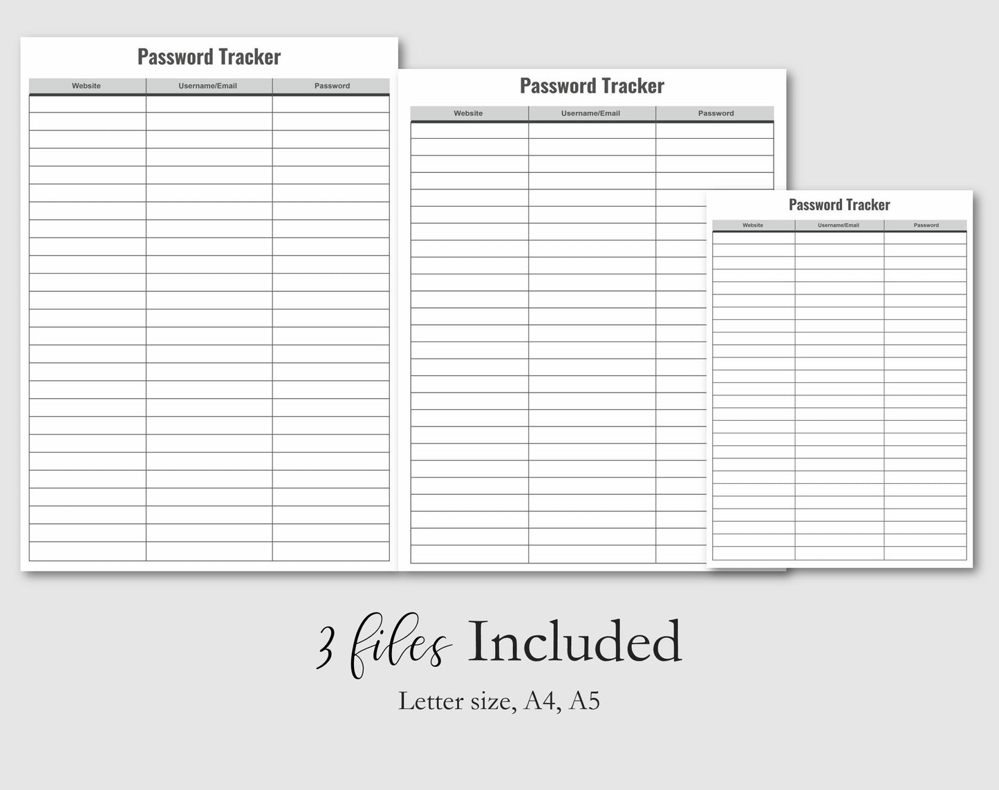 Printable Password Tracker